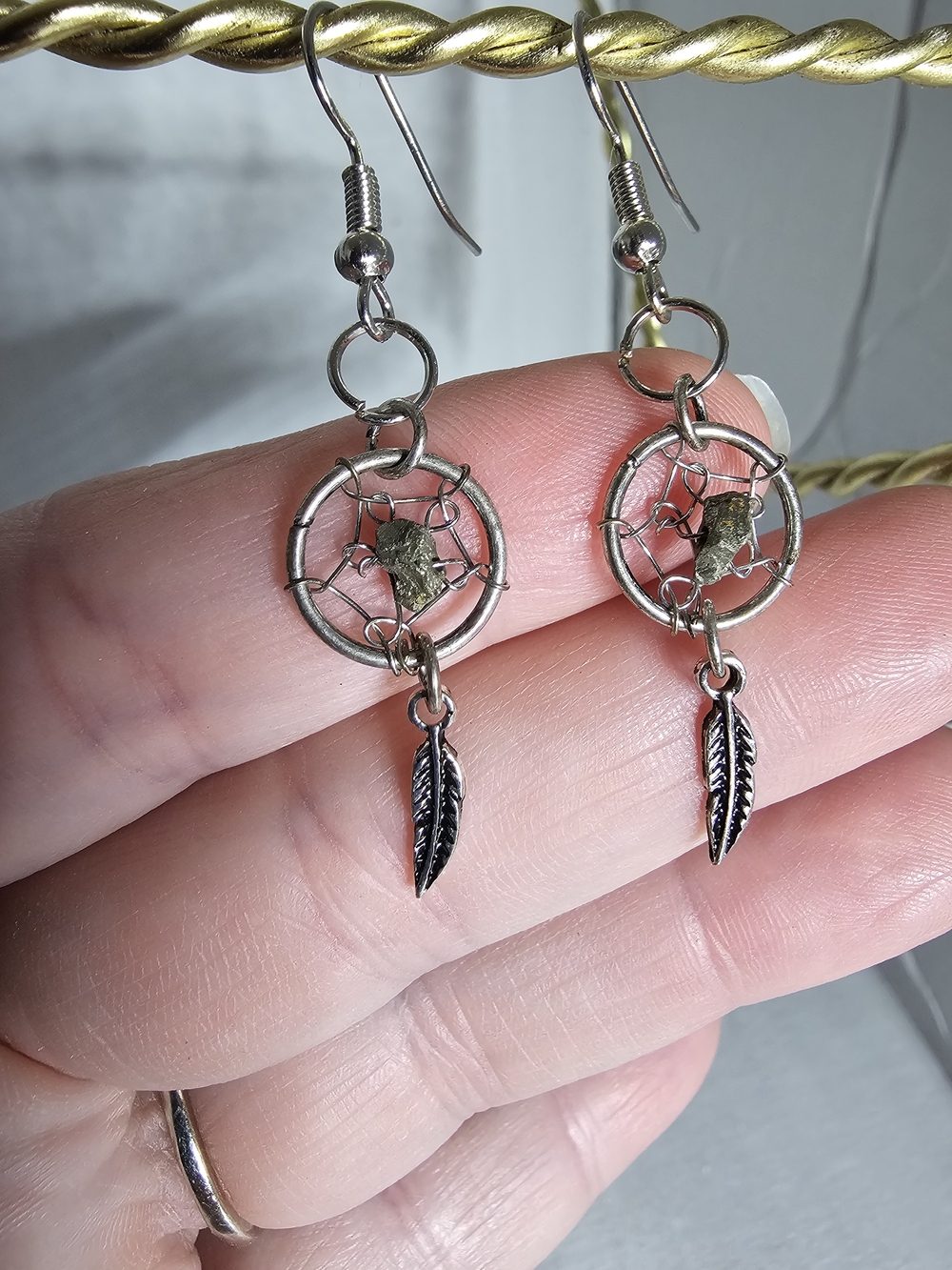 Silver Dreamcatcher Feather Drop Earrings - Silver
